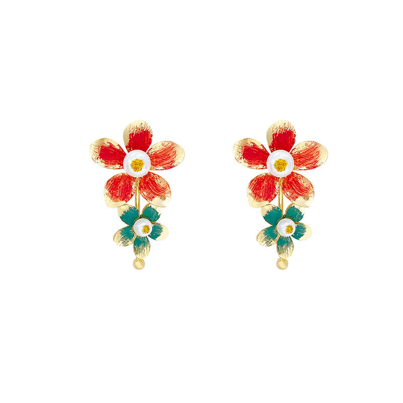 French retro metallic floral stud earrings - chic, elegant, and unique design for women