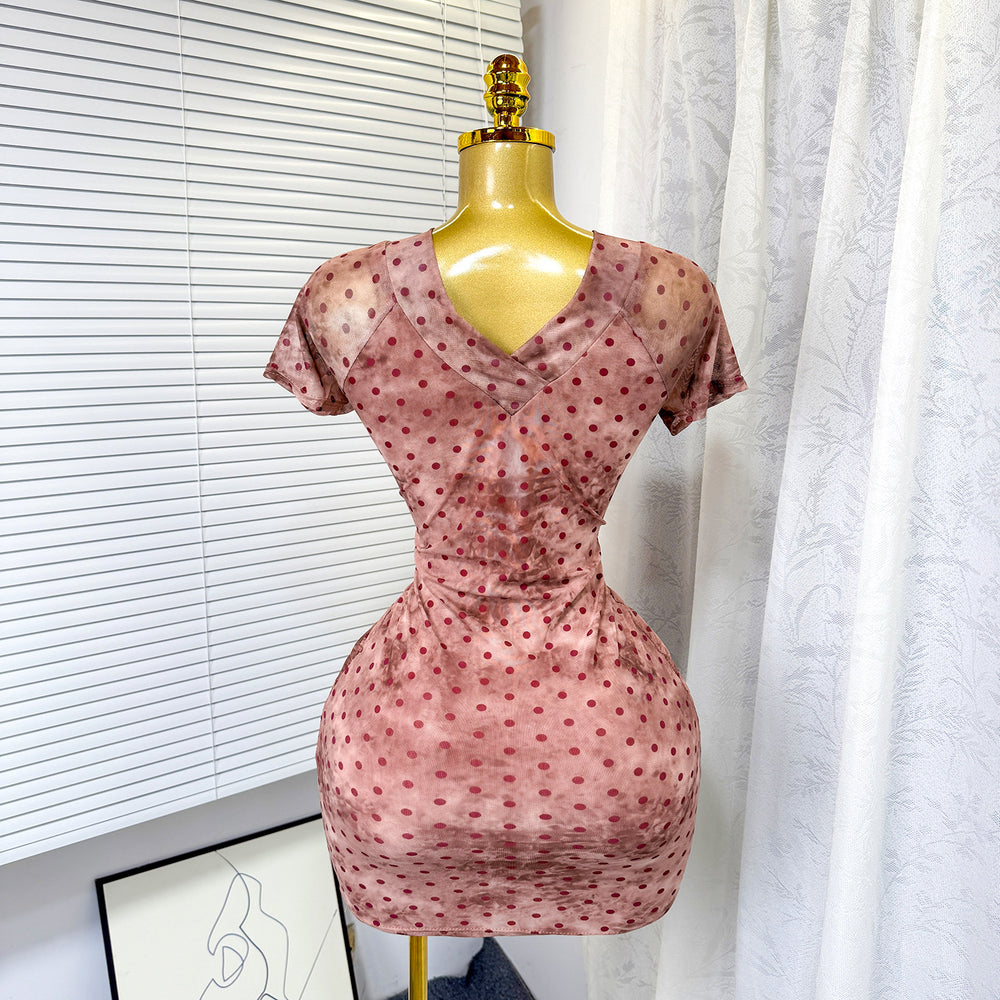 summer new arrival: stretch mesh mini dress - v-neck, sexy, bodycon, and figure-hugging