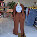 European and american cross-border women's spring  new collection: casual turn-down collar solid color loose fit long sleeve shirt and tie-waist pants set