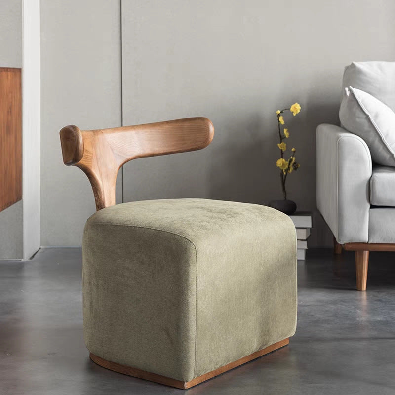 Nordic solid wood makeup stool modern designer creative backrest shoe changing stool light luxury classy tea stool casual low stool