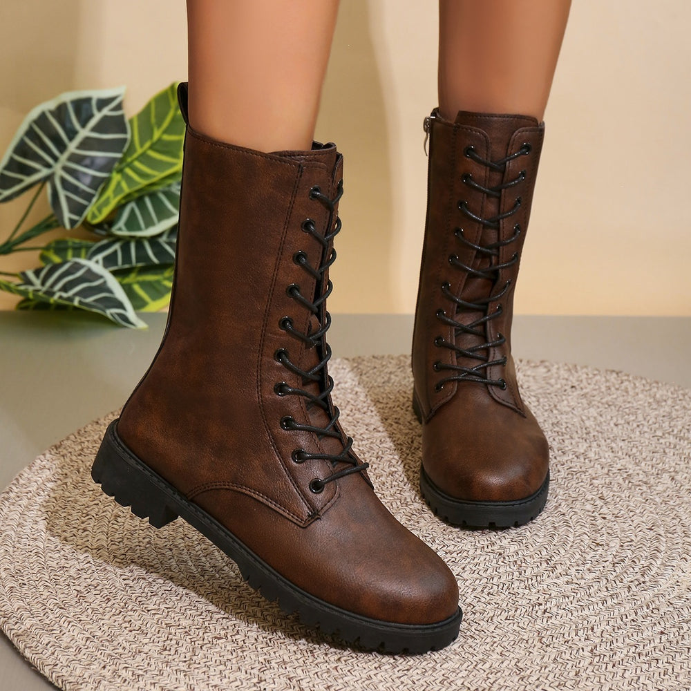 Plus size women's mid-calf boots with side zipper - british style, autumn  new collection, retro round toe knight boots -
