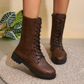 Plus size women's mid-calf boots with side zipper - british style, autumn  new collection, retro round toe knight boots -
