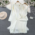 Soft and lazy style easiest for matchloose medium longknittingsweateroutweartwo-piece setv neck vest hip-covering dress