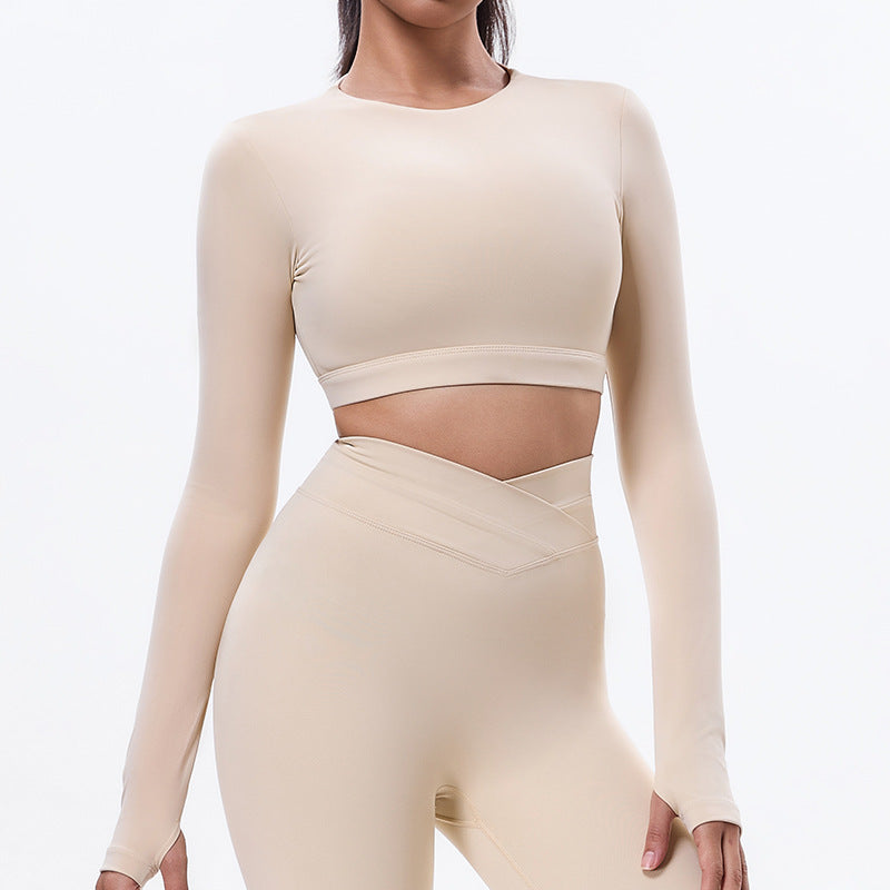 New women's open-back long sleeve sports bra - beautiful back yoga top, pilates, outdoor workout, high-elasticity fitness tank top