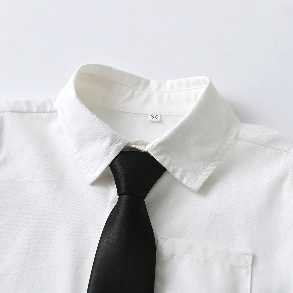 Kids' white shirt, boys' long sleeve, kindergarten uniform, classic white shirt for boys and girls, performance outfit, white shirt