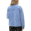 European and american cross-border e-commerce  asymmetrical slant placket metal buckle multi-pocket drop shoulder washed denim jacket for women