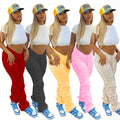 Fashion cross-border   new arrivalpure color elastic fabric pleated drawstring micro-flared sports casual pants
