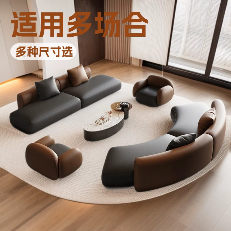 Italian light luxury straight-row curved sofa coffee table hotel lobby seating area large apartment reception sofa table and chair set