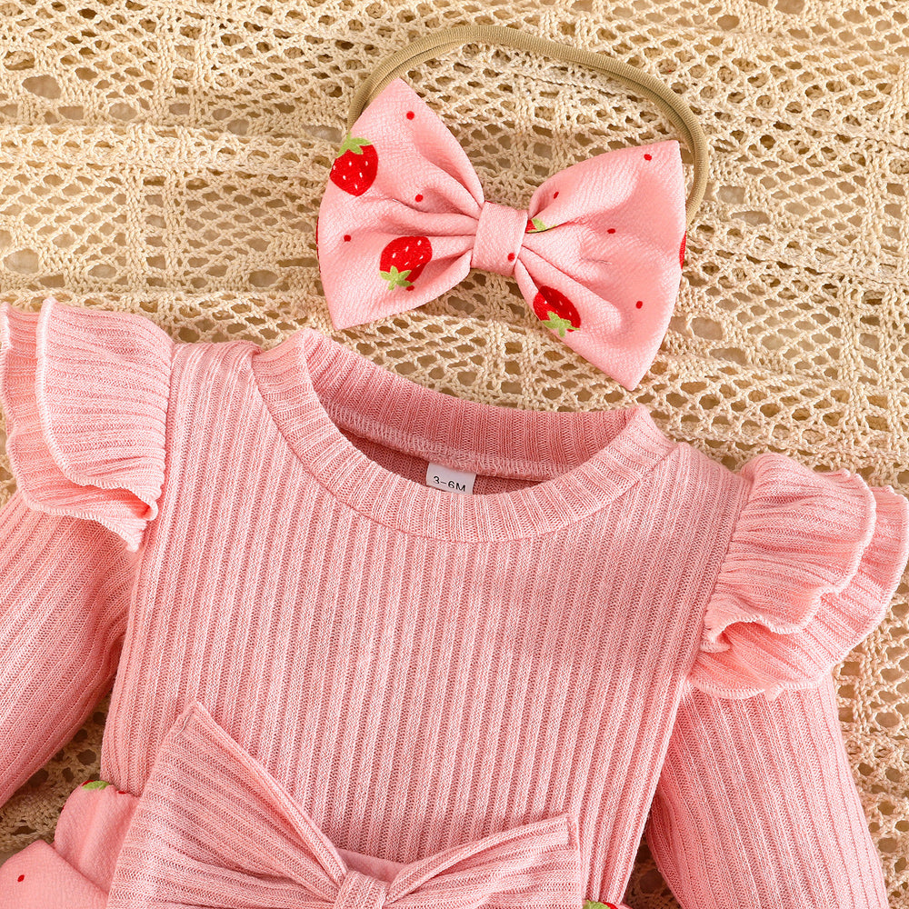 newborn baby girl autumn/winter collection: printed triangle romper + headband + bow socks - sweet & adorable style