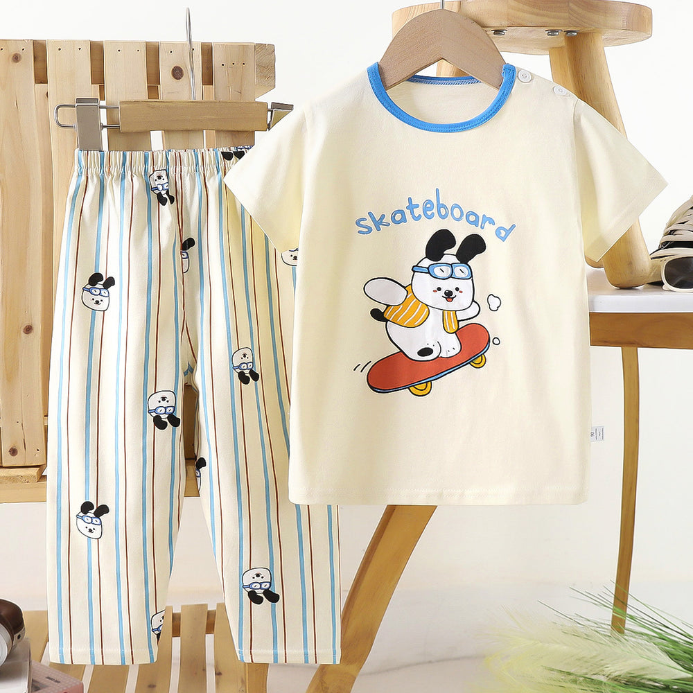 Kids' short-sleeve cotton set: summer t-shirt & pajamas for boys & girls - perfect for home wear and sleepwear