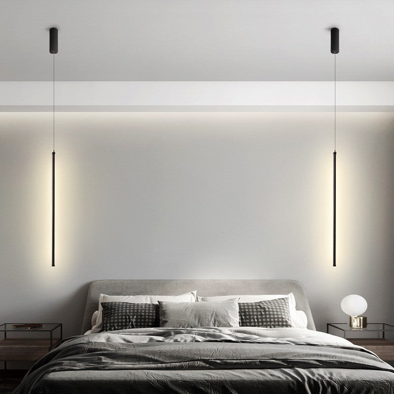 Minimalist linear pendant light - bedroom bedside, living room background wall, simple modern led suspension lamp, hotel chandelier