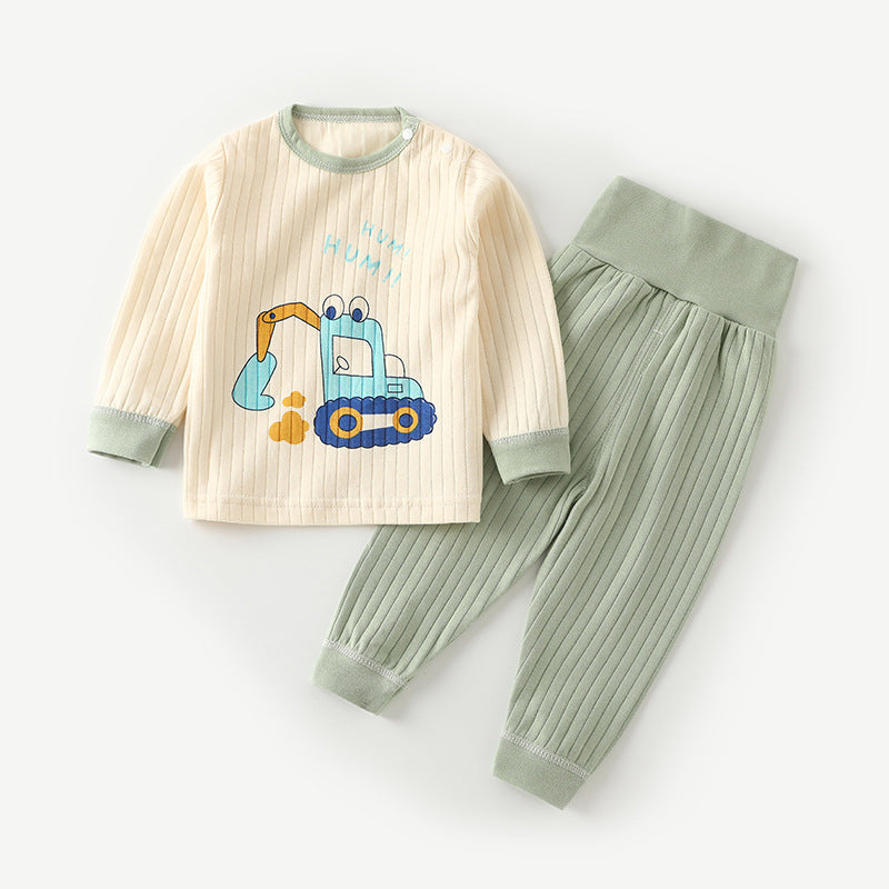 Baby autumn clothessuitpure cotton baby high waist belly protector boys pajamas girl home clothes spring & fall kidsintimates
