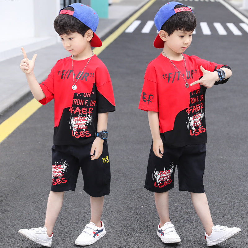 Boys' summer short-sleeve outfit:  new trendy & stylish kids' summer sportswear, korean style, mid-to-large size, chic summer collection