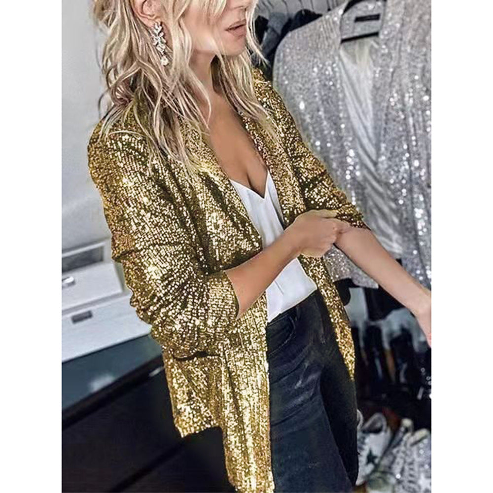 2025 spring european and american cross-border e-commerce women's fashion amazon new arrival multi-color sequin long sleeve chic blazer