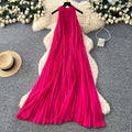 Vacation style halter sleeveless pleated dress women's springk-style heavy industry pleated high waist a-line large swing long skirt