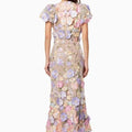 2025 spring new arrival: cross-border luxury round neck embroidered 3d floral puff sleeve midi bodycon dress