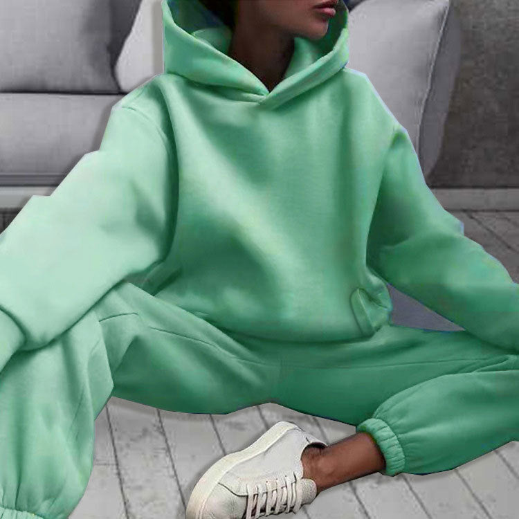 cross-border e-commerce european and american women's clothing: new summer collection - solid color activewear hoodie and casual pants two-piece set