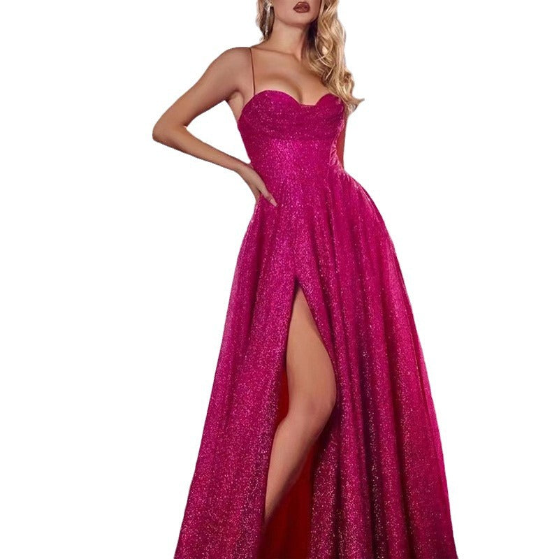 new european and american cross-border women's  long dress - sleeveless bandeau, gold-embellished, sexy spaghetti strap, maxi swing dress