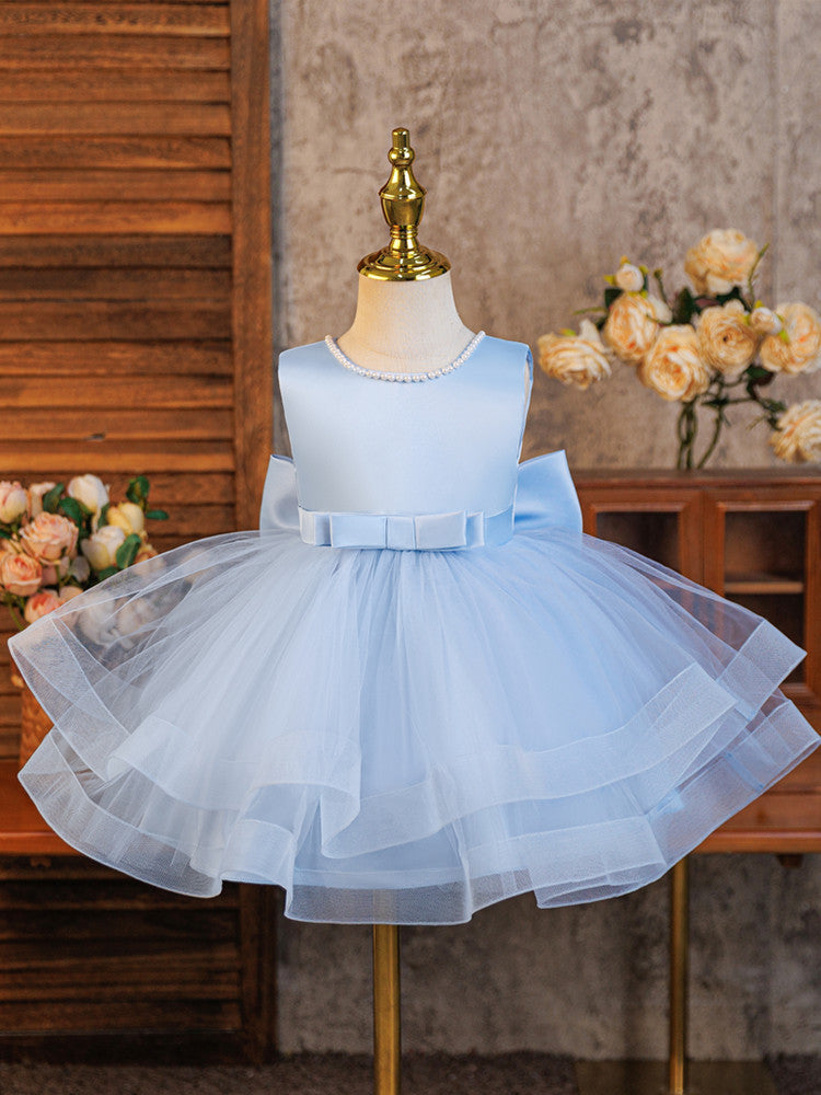 New children's dress - sky blue sleeveless tulle princess dress - export quality summer girl's elegant birthday dress