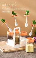 Kitchen spice jar set - home use oil, salt, sauce, vinegar combination set - condiment storage box - cactus glass seasoning jar bottle