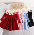 Girlsweater skirt children's clothingknitting long skirt fall and winterfleece-linedthickenednew arrival five-section skirtdress