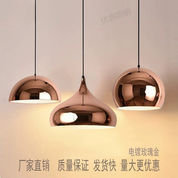 Nordic modern simple gold round spherical single-headed dining room chandelier wrought iron electroplating lamp rose gold chandelier
