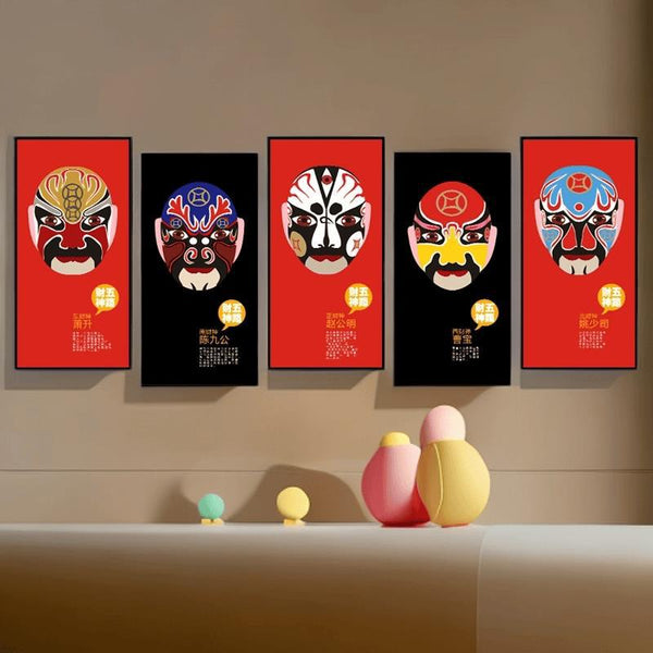 Wulu God of Wealth Wall Painting Peking Opera Facial Mask Chongqing Hot Pot Restaurant Sichuan Restaurant Decorative Painting Chinese Style Lucky Hanging Painting