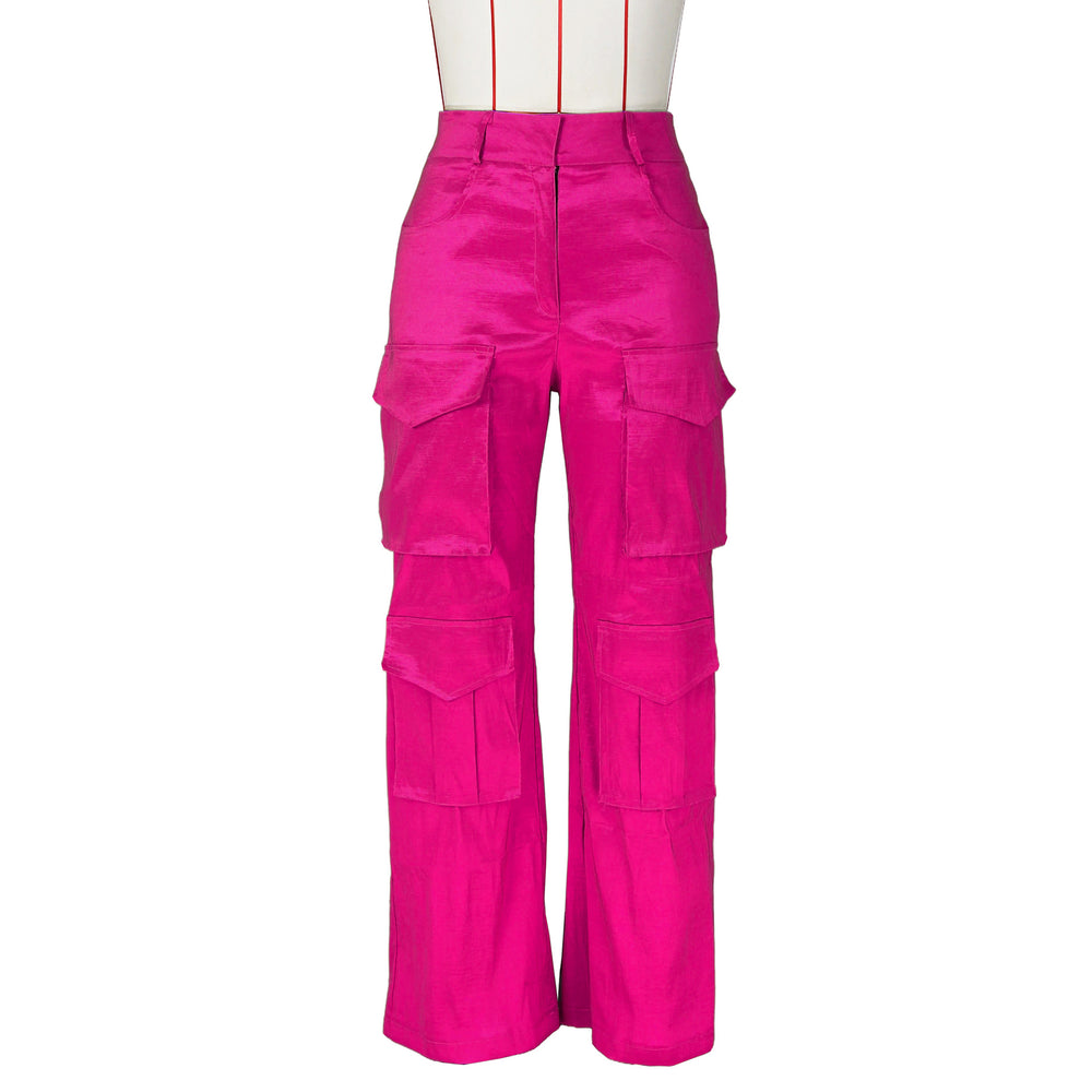 e-commerce source of goods fashionfashioncasual women's pure color multi-flap pocket pantsworkwearpants