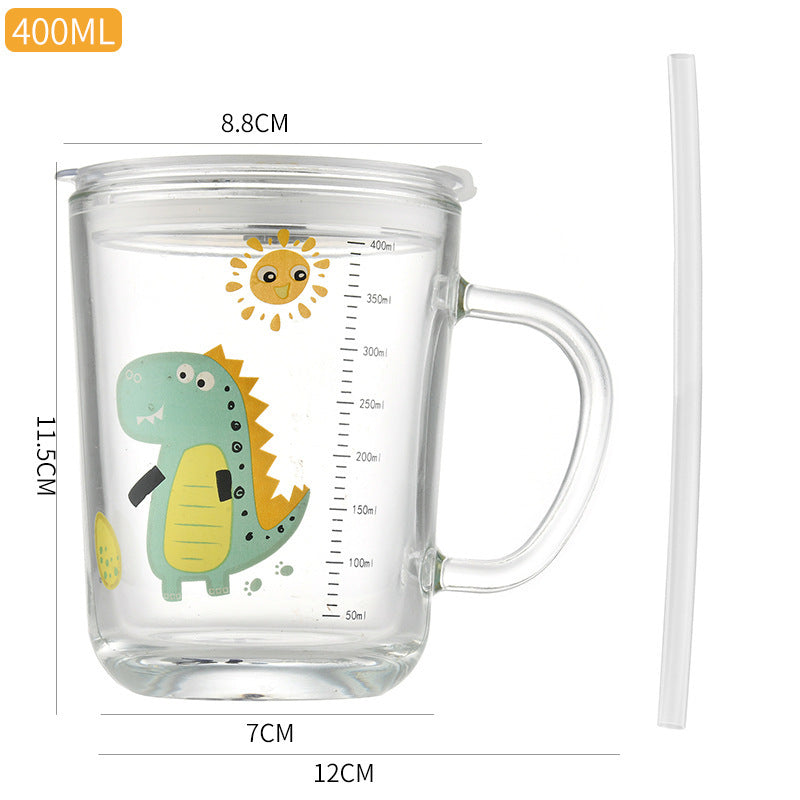 Cartoon milk mug summer glass cup with handle straw cup popular breakfast cup high-value water cup souvenir gift cup