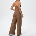 i-shaped v neck beautiful back tight breathable pure color wide-leg yoga suit sports running fitness suit for women