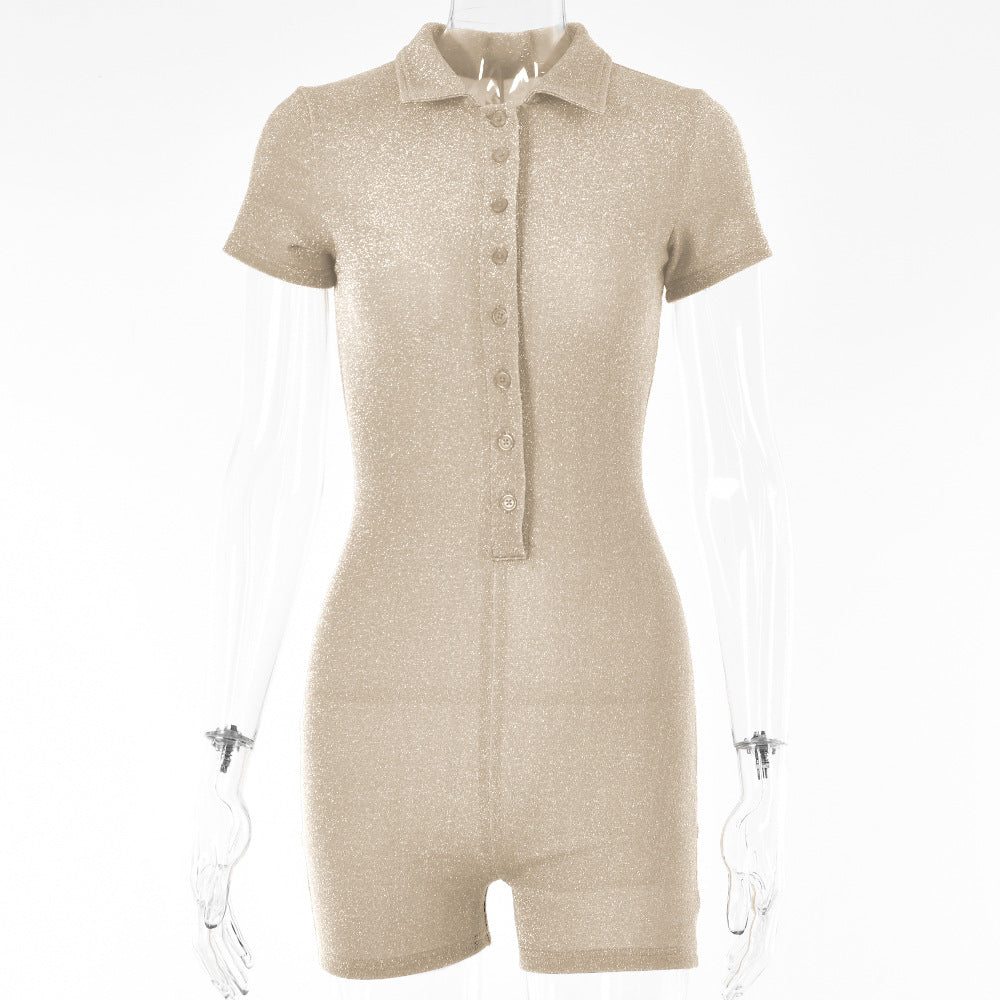 eBay hot-selling 2022 summer new onesie sexy small lapel cardigan single-breasted shorts onesie