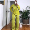 European and american cross-border women's fashion:  summer new collection - stylish design patchwork long sleeve shirt and wide leg pants set