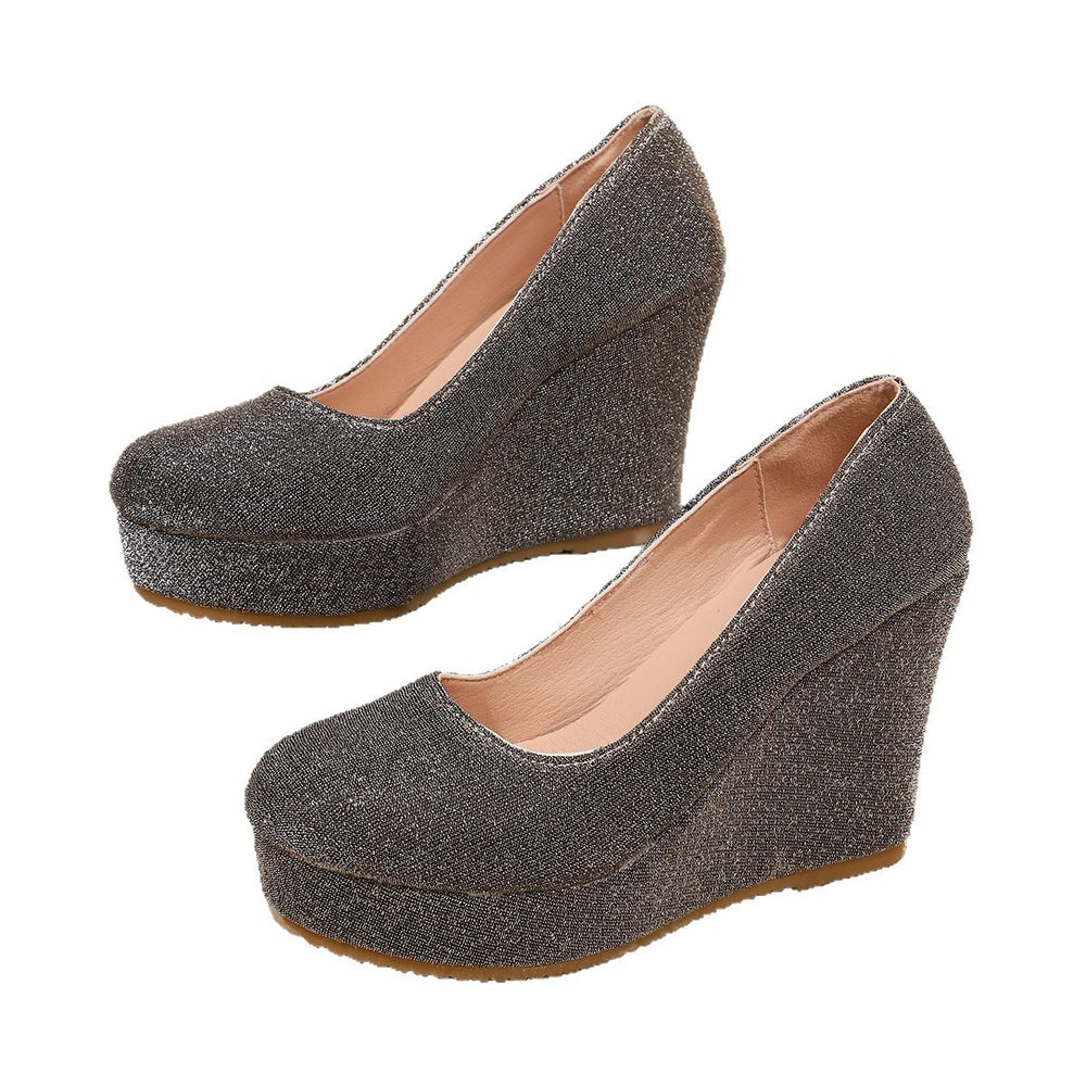 Export  new arrival round toe suede women's fashion flats sleeve wedge heel waterproof platform plus size high heels wholesale