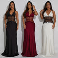 C7546 cross-border   fashion women's sexy lace v-neck patchwork backless dress