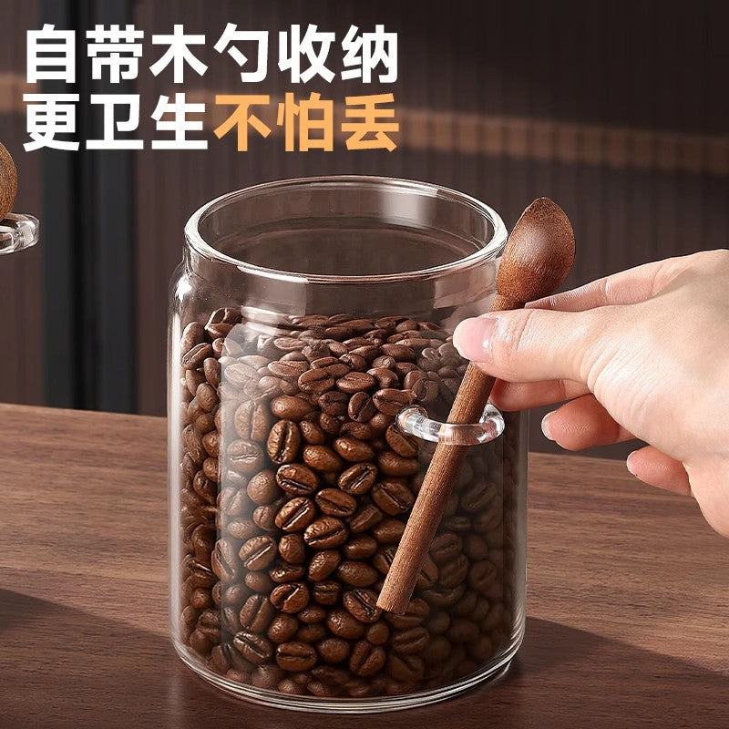 Coffee bean airtight canister with spoon, vacuum storage jar, glass tea canister, food storage container, household milk powder storage container
