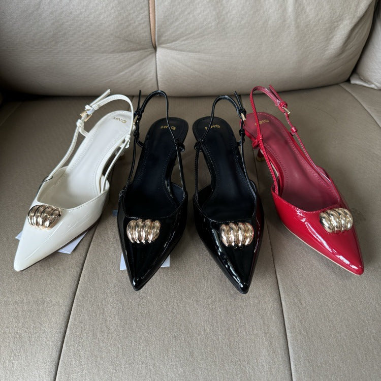 Spain 2025 summer new women's pointed-toe stiletto heel open-back sandals, single strap closed-toe sandals, versatile high heels for women