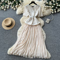 Xiaoxiangfengsequin short-sleeved sequinpleated dress women's summerclassy waist slimming lookpleated long skirtwork clothing