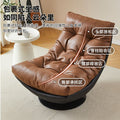 Nordic light luxury single sofa chair - rotatable, designer mid-century modern style genuine leather leisure lazy sofa for living room or balcony
