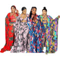 Fashionable digital print loose robe with wide-leg pants, bra, and headscarf 4-piece set - african women's clearance