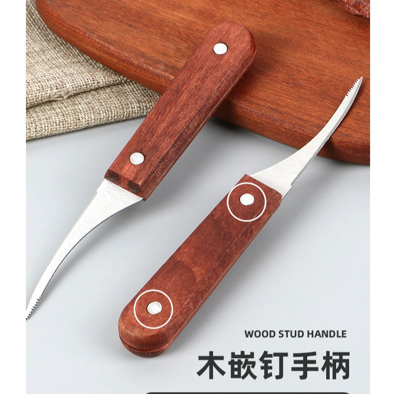 Stainless steel shrimp knife with wooden handle - shrimp deveiner, shell remover, and vein picker - multi-purpose kitchen tool