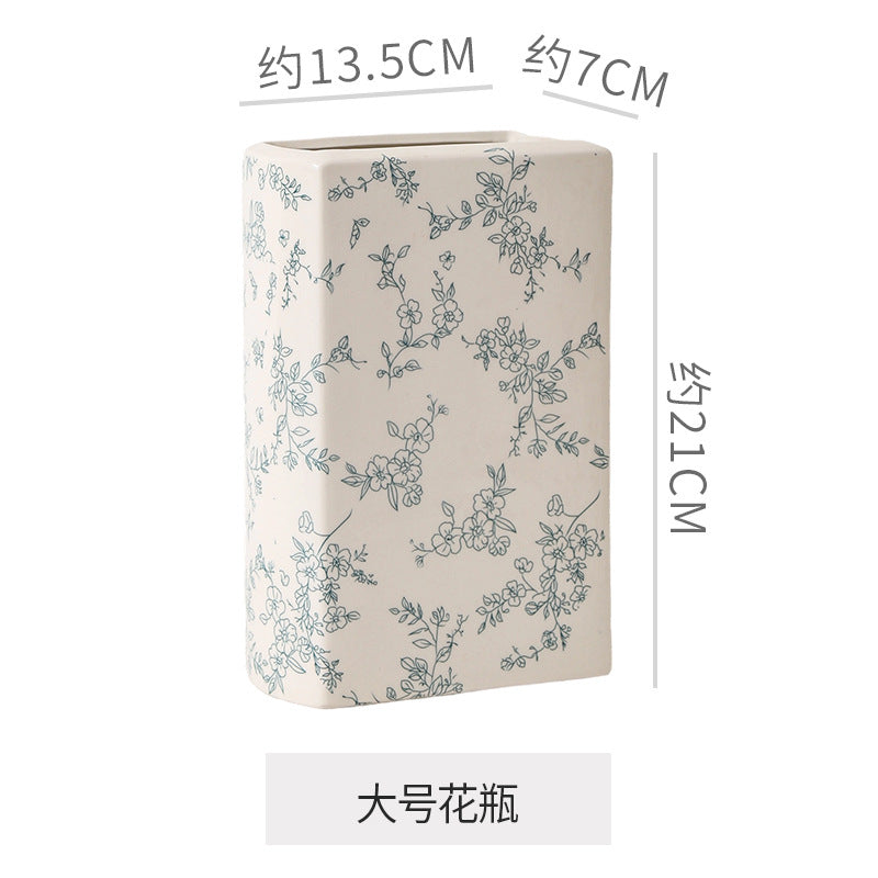 Ceramic vase flower arrangement ornament desktop decoration creative unique book-shaped decorative vessel living room entryway dining table vase