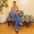 European and american style ins cross-border leopard print fashion women's clothing printing slightly see-through niche jumpsuit halterneck u-neck hip-covering jumpsuit