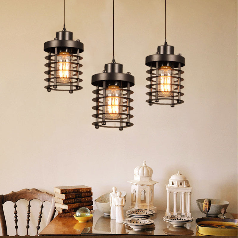 American industrial wind chandelier loft restaurant coffee shop retro wrought iron cage bar counter aisle entrance lighting indoor