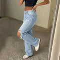 Fashionjeans women's light white washed ripped raw edge wide-leg mop pants street hot girl style loose denim pants