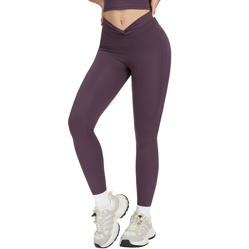 nude feel tight yoga pants cross high waist twist fitness pants outdoor running exercise pants 4514