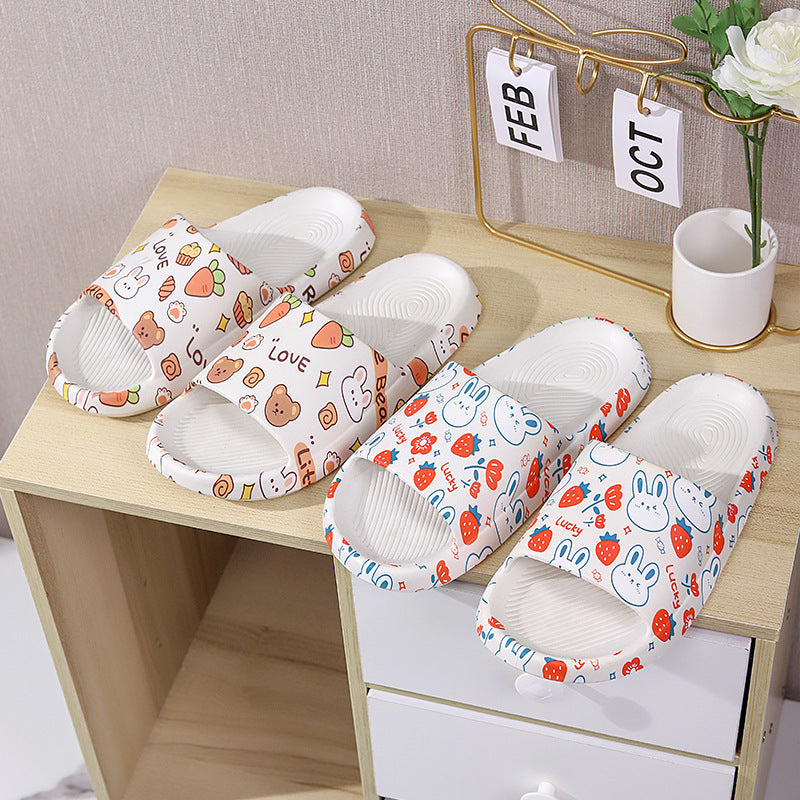 Graffiti "step on shit" slippers for women, summer outdoor wear, 2024 new cute indoor home one-strap casual couple slippers