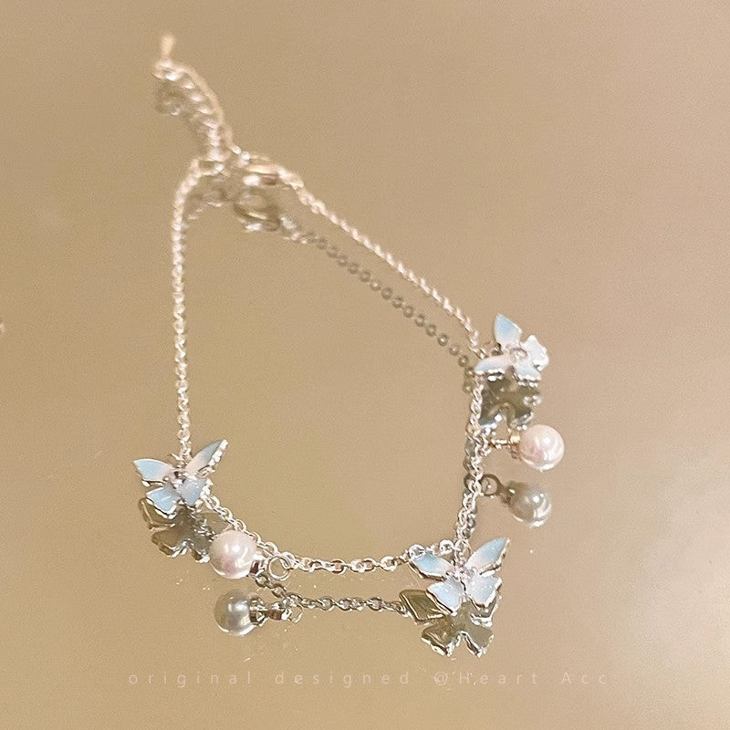 Mint blue butterfly pearl bracelet - women's fashion, high-end, sweet & exquisite jewelry, summer fresh & versatile accessory