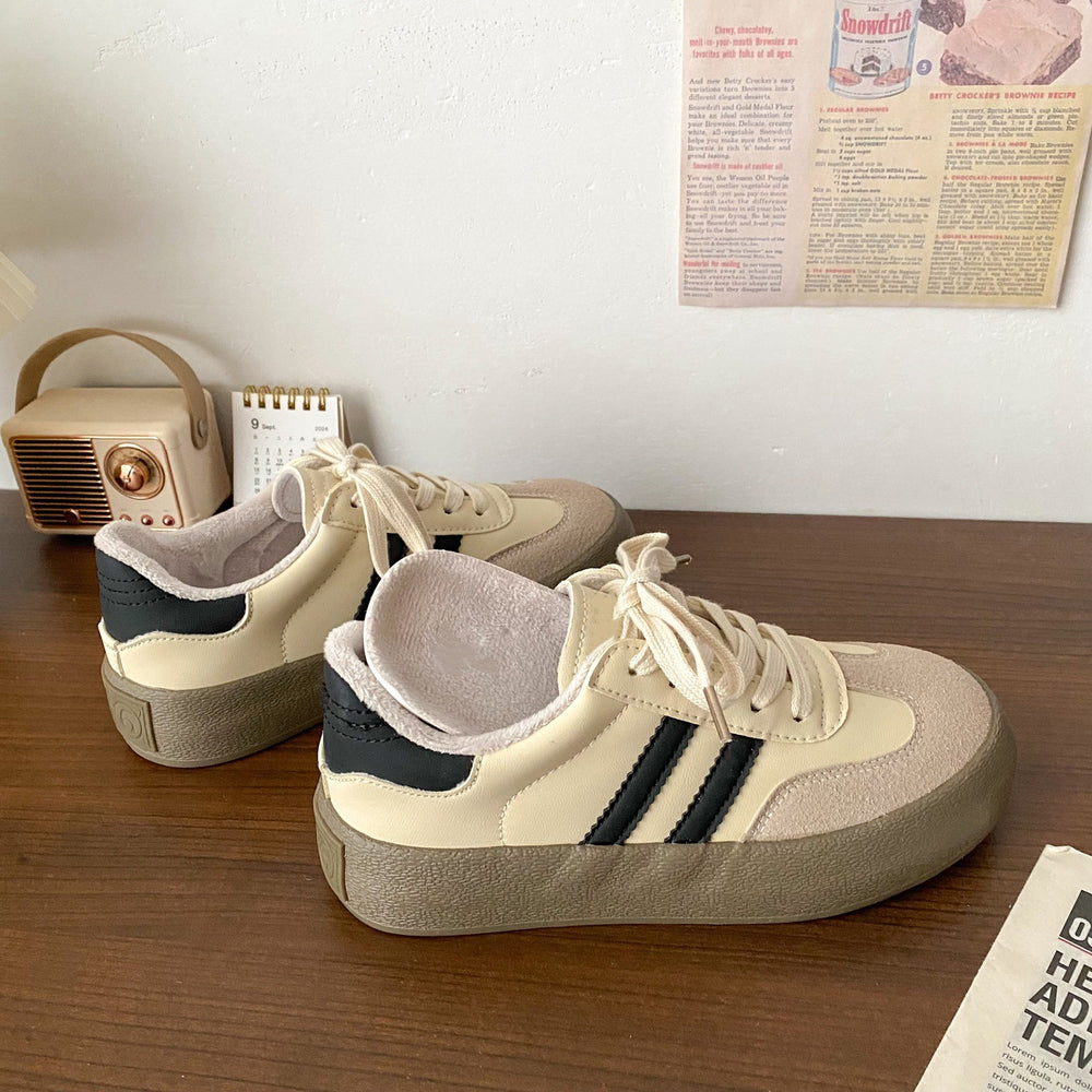 Fleece-lined sneakers for women, 2026 new style, versatile chic white sneakers, niche casual chunky sole german army trainers (gats)