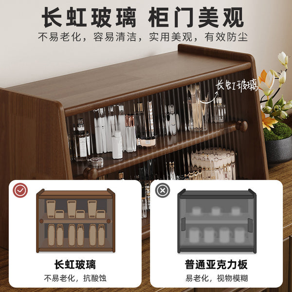 Solid wood desktop cosmetics storage box rack countertop sundries storage cabinet desk figure display finishing cabinet