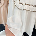 Girls' korean style all-season fashionable and versatile two-tone embroidered floral shirt - trendy, popular, and refreshing top